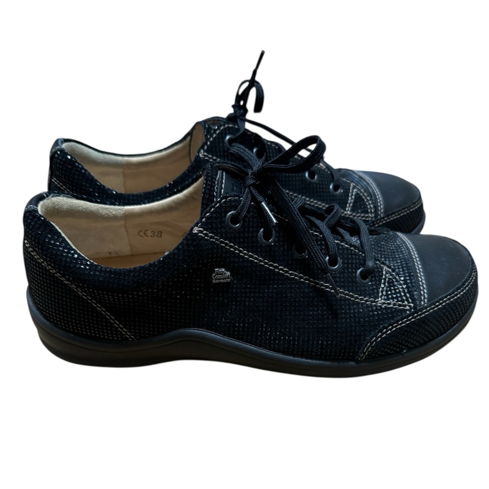 Finn Comfort Shoes Women’s Size 7 38 Black Shimer Leather Comfort Sneakers